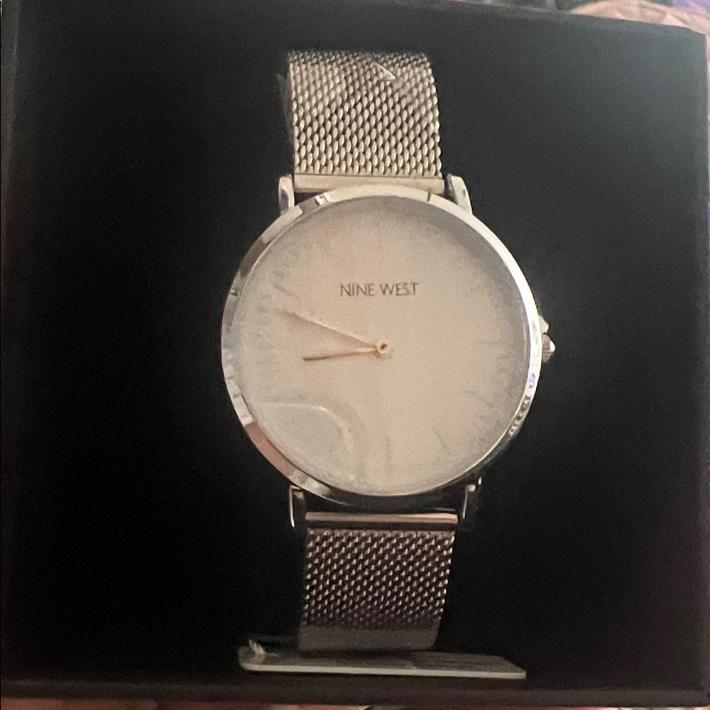 Nine West Silver Tone Mesh Band Watch